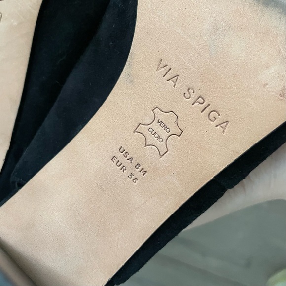 Via Spiga Suede Leather Black Open Toe Booties - Picture 5 of 6